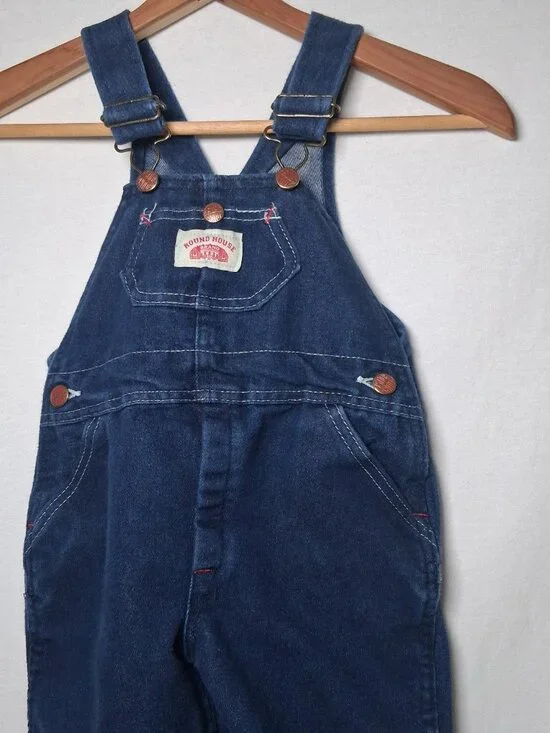 Round House Overalls Youth 4T Dark Wash Blue Denim Bibs Bib Pants USA Made - Picture 4 of 15
